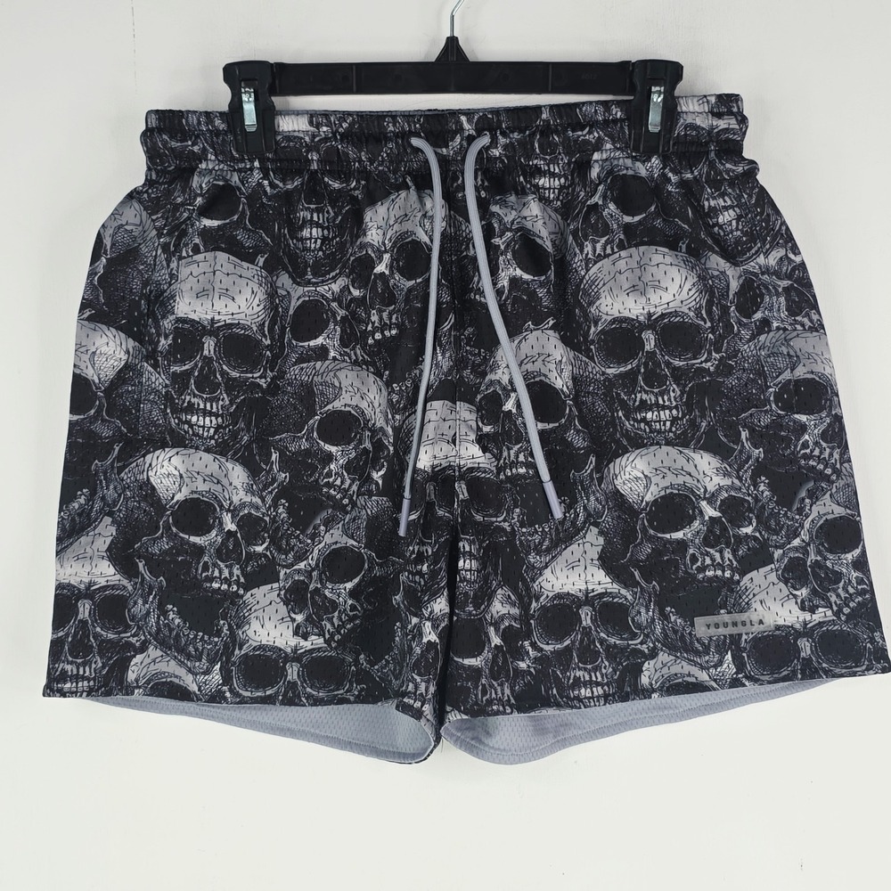 Youngla Skulls AOP Reversible Mesh Workout Shorts Gym 1111 Men's Size Medium - Picture 2 of 16